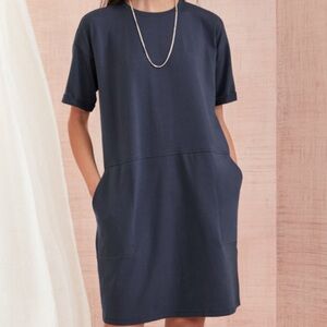 Eileen Fisher Jersey Round Neck Dress small navy NWOT